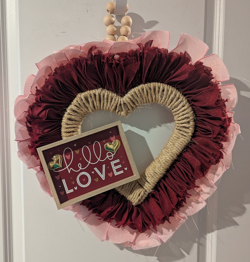 Hello Love Heart Shaped Ribbon Wreath